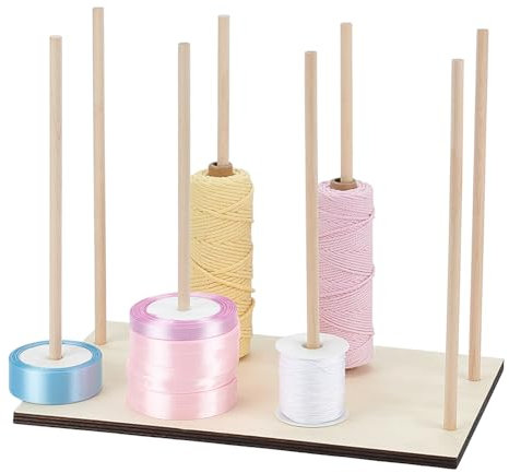 UNICRAFTALE 1 Set Wooden Ribbon Rack Storage Ribbon Organizer Spool Holders Tape Organizer Wire Spool Stand Holder for Sewing Craft Mesh Wreath Crochet Roll Florist Arts Wrapping Gift