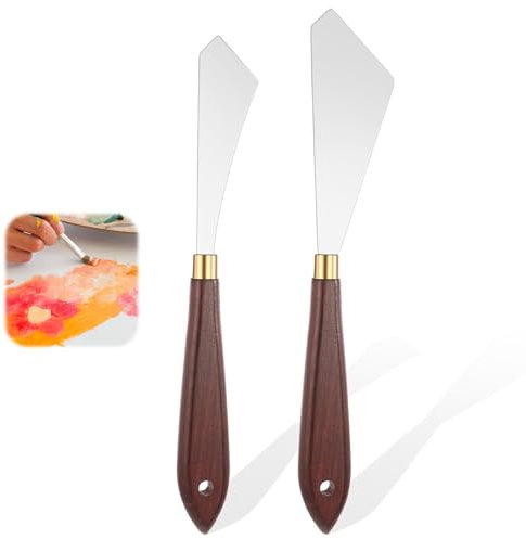 JJUNW 2Pcs Palette Knife Set, Stainless Steel Pallet Knives, Scraper Painting Knife Wooden Handle Palette Knife Baking, for Oil Canvas Acrylic Painting Supplies