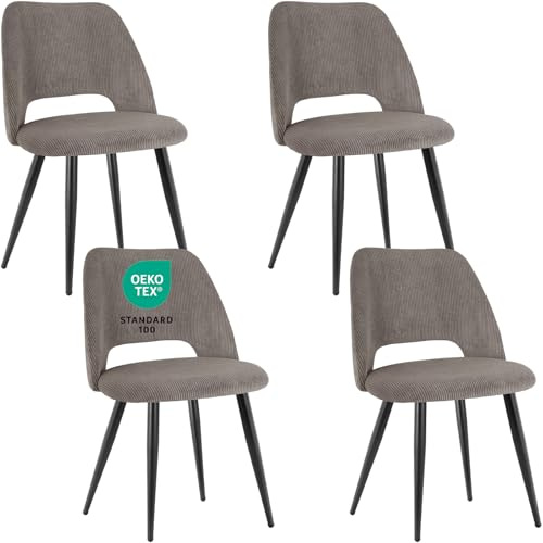 JIJIAN Esszimmerstühle 4er Set, Stühle Esszimmer, Küchenstühle, Wohnzimmer Essstühle mit Ausschnitt Rückenlehne Streifen Samt Stuhl, Gepolsterte Stühle für Esszimmer, Küche, Schlafzimmer, Braun