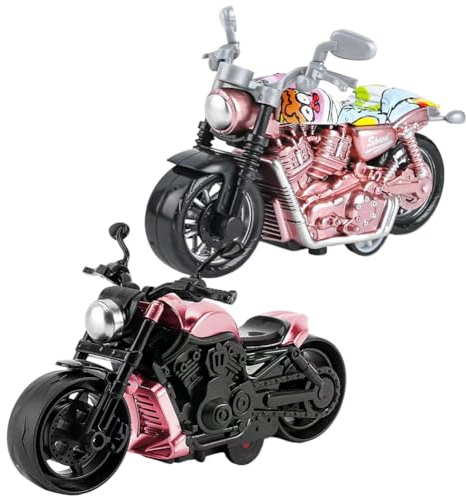 Alloy Motorbike Toy Highly Simulation Motorbike Model 2pcs Graffiti Pull-Back Vehicle Toy For Child Intellectual Toy Gift Set Motorcycle Alloy Collection Hobby Gift Racing Model Decoration-Pink
