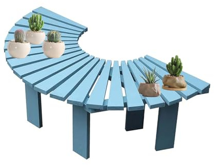 Halvcirkelformad Trädbänk, Blomsterställ For Trädgårdsbalkong, Dekorativ Böjd Stol I Massivt Trä, Fri Kombination Av Former, Kapacitet 400 Kg, For Uteplatslandskap(Blue)