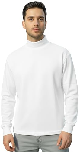 o-day Suéter de Cuello Alto para Hombre en Algodón 100% Cálido – Suéter de Cuello Redondo para Hombre con Ajuste Cómodo y Suave – Tallas M-XXL, Color blanco., L