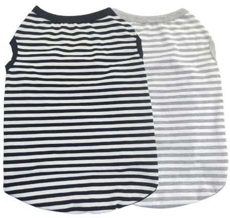 2 Pièces T-Shirt Vêtements d'été pour Chien, D'été T-Shirt en Coton Doux et Respirant sans Manches, pour Chiens et Chats de Petite (Noir, Gris) (M)