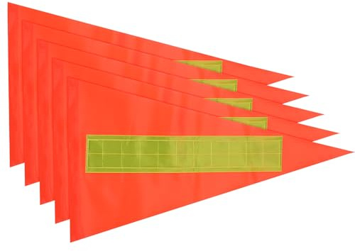 QUARKZMAN Banderas De Bicicleta De Repuesto 17x8.6 Pulgadas Triángulo Impermeable Bicicleta Bandera De Seguridad Con Franjas Reflectantes Señales De Advertencia Exterior Rojo 5pcs