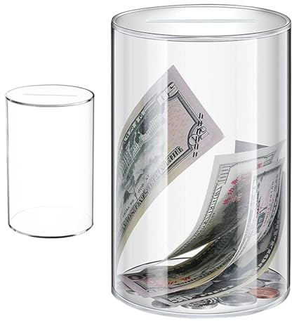 Clear Piggy Bank, Clear Acrylic Money Saving Box, Transparent Unopenable Money Box Must Break To Open, Round Moneys Savings Jar, For Saving Cash Or Coin(9 * 9 * 15cm)