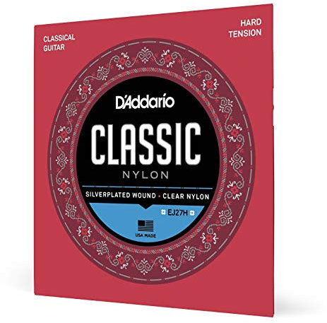 D'Addario Guitar Strings - Classic Nylon Guitar Strings - EJ27H Classical Guitar Strings - Silver Plated Wrap, Nylon Core, Clear Student Nylon Trebles - Hard Tension, 1-Pack