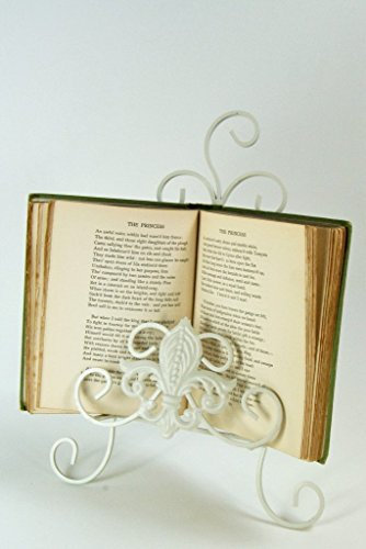 Cook Book Stand Antique White Picture Photo Menu Plate Holder Stand with lovely Curled Detail French Scroll Freestanding