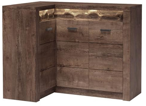 Mirjan24 Eckkommode Indiano I-15O, Kommode, Mehrzweckschrank Anrichte Diele Flur Esszimmer (Esche Dunkel, ohne Beleuchtung)