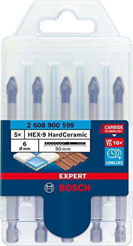 Bosch Professional 5 piezas Set de brocas Expert HEX-9 HardCeramic (para Tejas, Baldosas, Ø 6 mm, accesorios Taladro de impacto rotativo)
