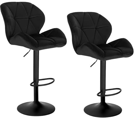 WOLTU Barhocker 2er Set Barstuhl Tresenhocker Bistrohocker Designer Hocker mit Rückenlehne, höhenverstellbar, drehbar, Samt Stahl, Schwarz