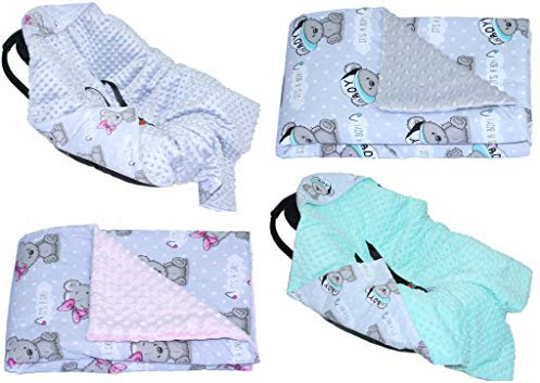 Baby Einschlagdecke MINKY - BOY GIRL - mit Kapuze 90x90 cm Babyschale Decke (GIRL + ROSA)