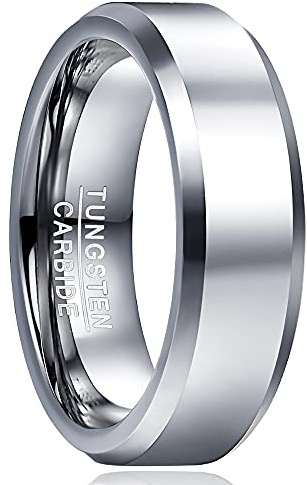 Cloyo Men's Tungsten Ring 6mm Silver Polished Engagement Wedding Band Beveled Edges Size J 1/2