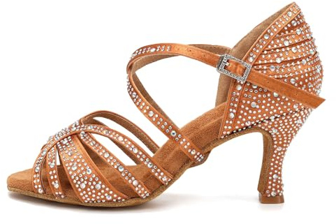 HROYL Zapatos de Baile Latino Mujer Salsa y Bachata Zapatos Baile de Salón,YCL356-7.5,Marrón,42EU
