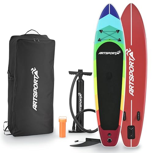 ArtSport Planche de Stand Up Paddle en kit Retro Love Gonflable 320 cm – 150 kg – Leash, Pompe, pagaie, Sac et Accessoires – Planche de Sup