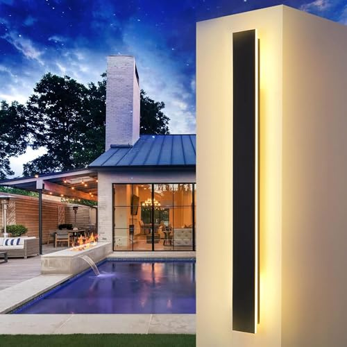 LED vägglampa utomhus/inomhus lång vägglampa antracit, Ip67 vattentäta utomhusvägglampor aluminiumlegering svart utomhu terrass vägglampa för trädgårdar, villa, varmt ljus, 115 x 5 cm, 28 W
