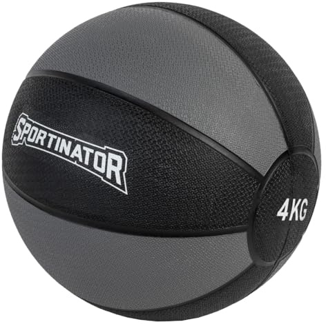 SPORTINATOR® Training's Medizinball in grau/schwarz, mit Gewichtsangabe auf dem Ball, ideal für das Kraft- und Konditionstraining. Größe 1 bis 10, Gewicht von 1 kg bis 10 kg (4.00)