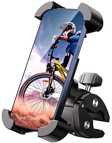 Giftorld Supporto universale per telefono da moto, robusto e sicuro, funzionamento con una sola mano, blocco di sicurezza, compatibile con tutte le serie iPhone e altri cellulari da 4.7 - 6.8.