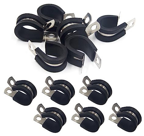 BESTYCHAO Kabelschellen, 12 Stück 16mm gummigefütterte P-Clips 5/8 Edelstahl-Rohrschellen, Schlaufenschellen für Automotive, Industrie, Bootsverkabelung und Montage