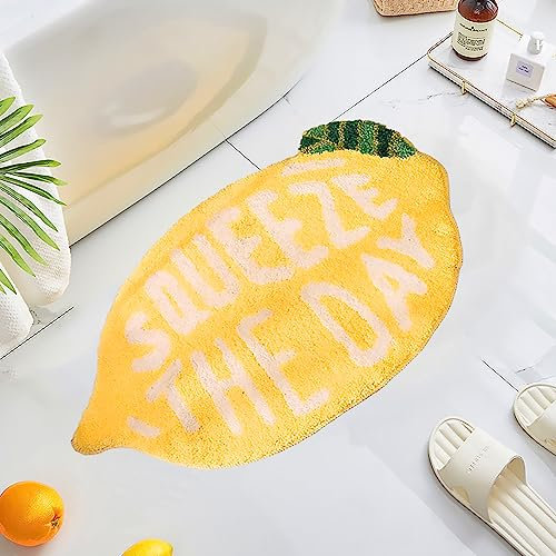 Gelber, weich, saugfähiger, mikrofaserner Badeteppich, 78,9 x 48,3 cm, rutschfest, zottelig, maschinenwaschbar, für Badewanne und Dusche