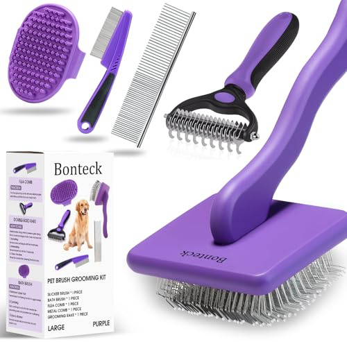 Bonteck Dog Slicker Brush for Dogs Grooming Kit 5PCS Long Haired Doodles