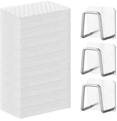 10 Esponjas De Limpieza, 3 Estantes De Almacenamiento, Esponja para Suciedad De Pared, Esponja para Quitar Manchas, Esponja De Limpieza para El Hogar De La Cocina, Esponja De Limpieza Blanca