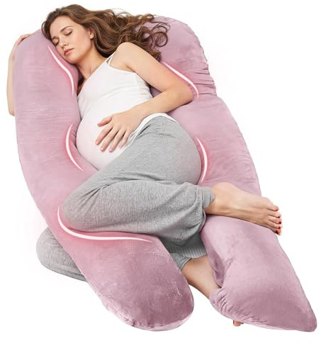 Nuliie Pregnancy Pillow for Sleeping, U Shaped Full Body Pillow Pregnancy Pillows, Maternity Pillow Support for Back, Hips, Legs for Pregnant Women, With Washable Velvet Cover (Mauve Pink)