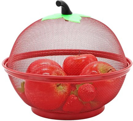Aleker Fruit Bowl, RED Apple Shape Mesh Fruit Basket, Fruit Bowl with Lid, Durable Metal Wire Fruit Bowls for The Kitchen, Decorative Fruit Basket for Fruits Vegetables Snacks