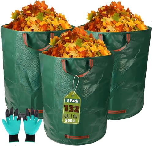 linyingdian Sac à déchets de jardin, sac de jardin 3x300L avec poignée, sac à feuilles étanche, sac à feuilles pliant autonome grand sac de jardin stable réutilisable (80 x 100 cm)