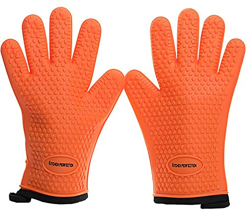 KITCHEN PERFECTION Silicone Smoker Oven Gloves For Women -Extreme Heat Resistant BBQ Gloves -Handle Hot Food Right on Your Smoker Grill Fryer|Waterproof Oven Mitts Grill Gloves |Superior Set+3 Bonuses