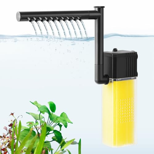 FEDOUR 8W 16W Filtre Immersible pour Aquarium, Filtre Interne de Bassin à Poissons Silencieux avec Barre de Pulvérisation, Puissant Filtre pour Aquarium de 15-300L(8W pour 15 – 120 litres)