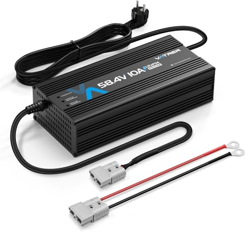 VATRER POWER 58.4V 10A LiFePO4 Cargador de Batería de Litio con Funciones de Protección para Baterías de Fosfato de Hierro y Litio/LiFePO4 de 51.2V y 48V, Ventilador de Refrigeración Integrado
