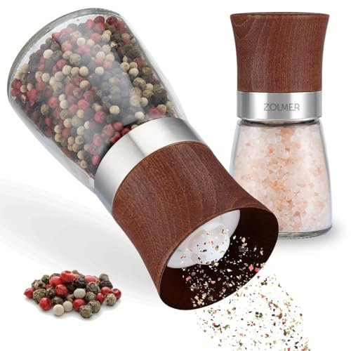 Zolmer® Macina sale e pepe effetto legno, set da 2 pezzi, macinapepe legno grande con meccanismo in ceramica, saliera ricaricabile in vetro e legno, regolabile manualmente