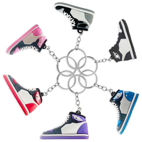 KOQAIIZ 6 Piezas Llavero de Zapatillas de Baloncesto, Mini Llavero de Zapatos Baloncesto, Llaveros de Zapatillas Baloncesto, Llavero Zapatilla de Deporte