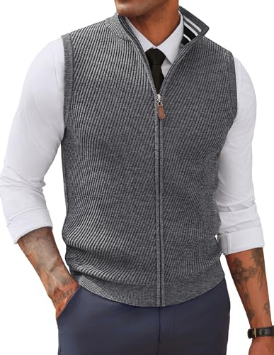 PJ PAUL JONES Chaleco de punto con cuello redondo y cremallera completa para hombre, gris, XL