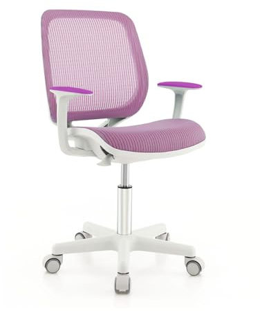 FANTASK Sedia da scrivania per bambini, regolabile in altezza, 43-55 cm, girevole a 360°, con schienale, braccioli e ruote, ergonomica, per bambini da 6 a 15 anni (viola)