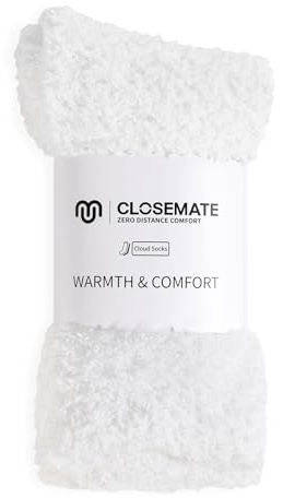 CLOSEMATE Warm & Cozy Fuzzy Socks Gifts for Women Soft Coral Fluffy Sleeping Slipper Socks (1White)