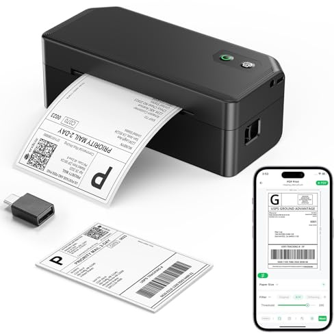 SVANTTO Bluetooth Thermal Label Printer 4x6, Shipping Label Printer for Royal Mail, DPD, eBay, Etsy, Shopify, Compatible with iOS, Android, macOS, Windows, Inkless, Y42BT