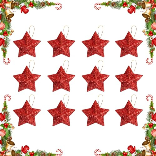 KLINNA Set di 12 stelle natalizie glitterate come decorazione per albero di Natale, set di decorazioni per albero di Natale, raffinato pendente a stella natalizia e decorazione per albero di Natale