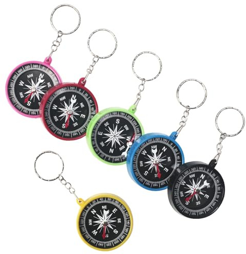 PYRUVAE 6 Pezzi Bussola Portachiavi,Mini Bussola di Sopravvivenza,Bussola da Campeggio,bussola Colorata con Moschettone,bussola Multicolor per Attività all'aperto, Viaggi, Escursioni, Campeggio