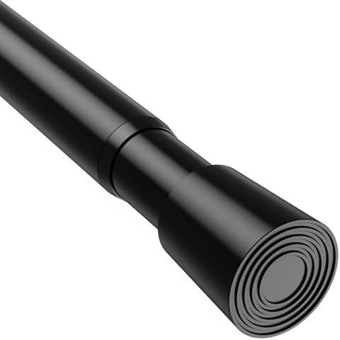 BSYXLSX Extendable Curtain Pole 75-147cm, Black Shower Curtain Pole No Drilling Non Slip Tension Rod – for Bathroom, Closet & Window