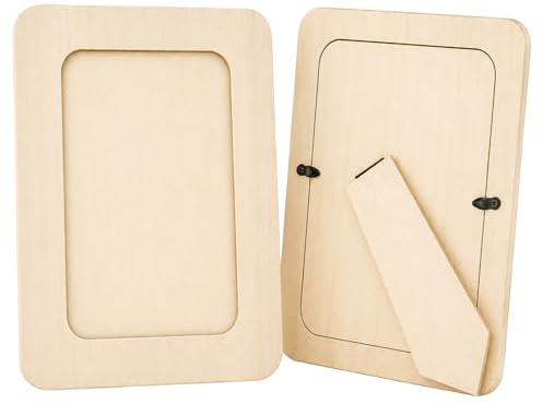 Natural Wooden DIY Photo Frame 4 x 6 – Pack of 2 – Unfinished Rectangular Picture Frames for Painting, Stickers & Crafting – Tabletop Display with Back Stand – 10cm x 15cm Photo Size