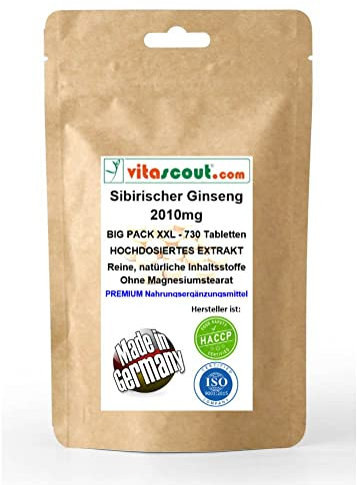 Sibirischer Ginseng Extrakt, 730 Tabletten, Entspricht 2010 mg Pulver pro Tablette, Ohne Magnesiumstearat, Hochdosiert