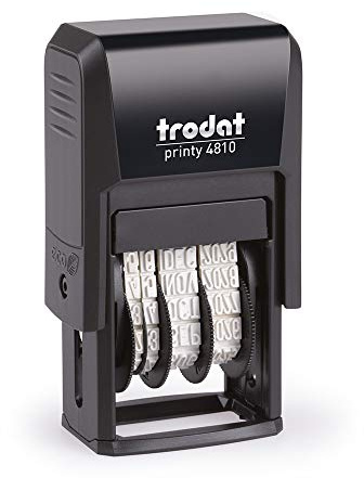 Trodat Printy 4810 Self Inking Date Stamp - Day, Months, (In Letters) Year - Black Ink Impression Size: 20 x 3.8mm