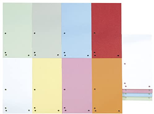 DONAU 100er Pack Trennstreifen/Farbe: Farblich Sortiert / 1/3 A4 aus 190 g/m² Recycling-Karton/ 4-fach Lochung/ 23,5 x 10,5 cm/Gelocht/Trennblätter Ordner Register Trennlaschen/Made in EU