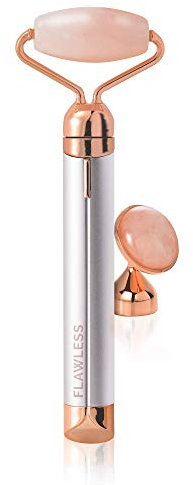 Finishing Touch Flawless Contour Echte Rosenquarz-Gesichtsrolle, Vibrationsmassage zur Reduzierung feiner Linien und Schwellungen und zur Verbesserung der Hautfestigkeit