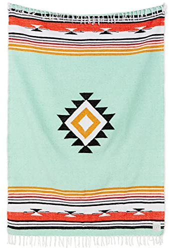 Teal Mexican Blanket by Laguna Beach Textile Co - Beach, Yoga, Camping, or Decorative Throw Blanket - Traditional Handmade Serape - Teal Baja
