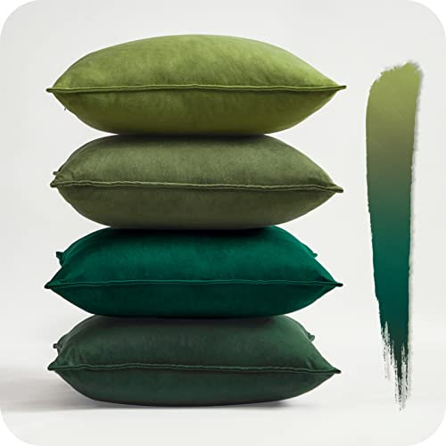 Topfinel Kissenbezug 30x30 Samt 4er Set grün Farbverlauf Kissenbezüge Kissenhülle sofakissen dekokissen Zierkissen Bezug deko für Sofa Schlafzimmer Wohnzimmer Kinderzimmer