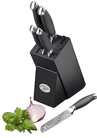 Tala 6 Piece Knife Block Set, Superior Steel with Manganese Infused Blades, Soft Grip Contoured Handles for Extra Comfort, Perfect for Precision, Includes Intergrated Knife Sharpener