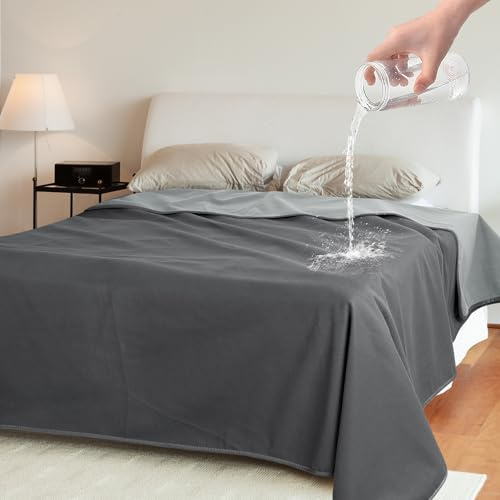Vattentät filt, överkast för säng, soffa, överkast, mysfilt, soffskydd, vattenavvisande filt, överkast och fleecefilt för säng, soffa, 152 x 127 cm, grå