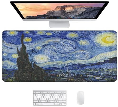 JJ PRIME - Tappetino Mouse XXL 900x400 MM | Gaming e Da Scrivania | Per Mouse e Tastiera - 90x40 CM (Notte Stellata)